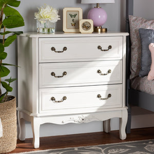 Baxton Studio Baxton Studio Gabrielle Vintage French Country 3-Drawer White Storage Cabinet with Floral Details ETASW-08-White-3DW-Cabinet