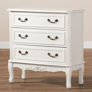 Baxton Studio Baxton Studio Gabrielle Vintage French Country 3-Drawer White Storage Cabinet with Floral Details ETASW-08-White-3DW-Cabinet