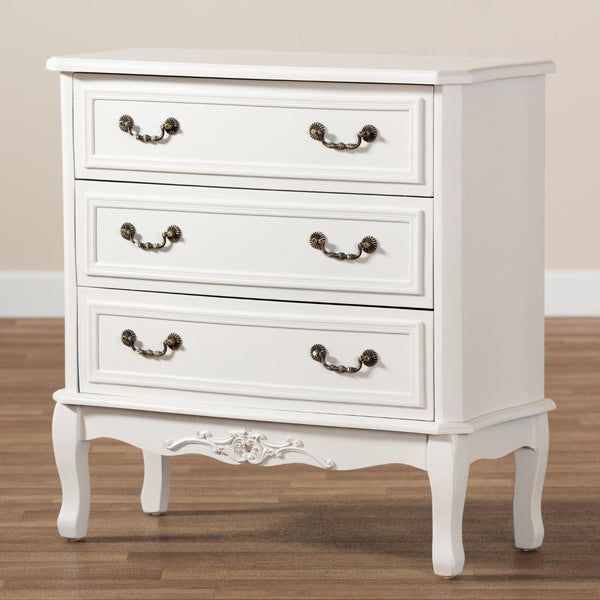 Baxton Studio Baxton Studio Gabrielle Vintage French Country 3-Drawer White Storage Cabinet with Floral Details ETASW-08-White-3DW-Cabinet