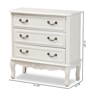 Baxton Studio Baxton Studio Gabrielle Vintage French Country 3-Drawer White Storage Cabinet with Floral Details ETASW-08-White-3DW-Cabinet