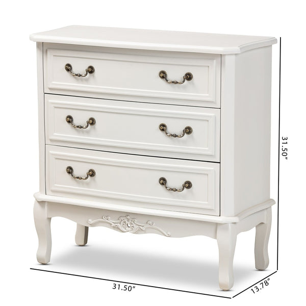 Baxton Studio Baxton Studio Gabrielle Vintage French Country 3-Drawer White Storage Cabinet with Floral Details ETASW-08-White-3DW-Cabinet
