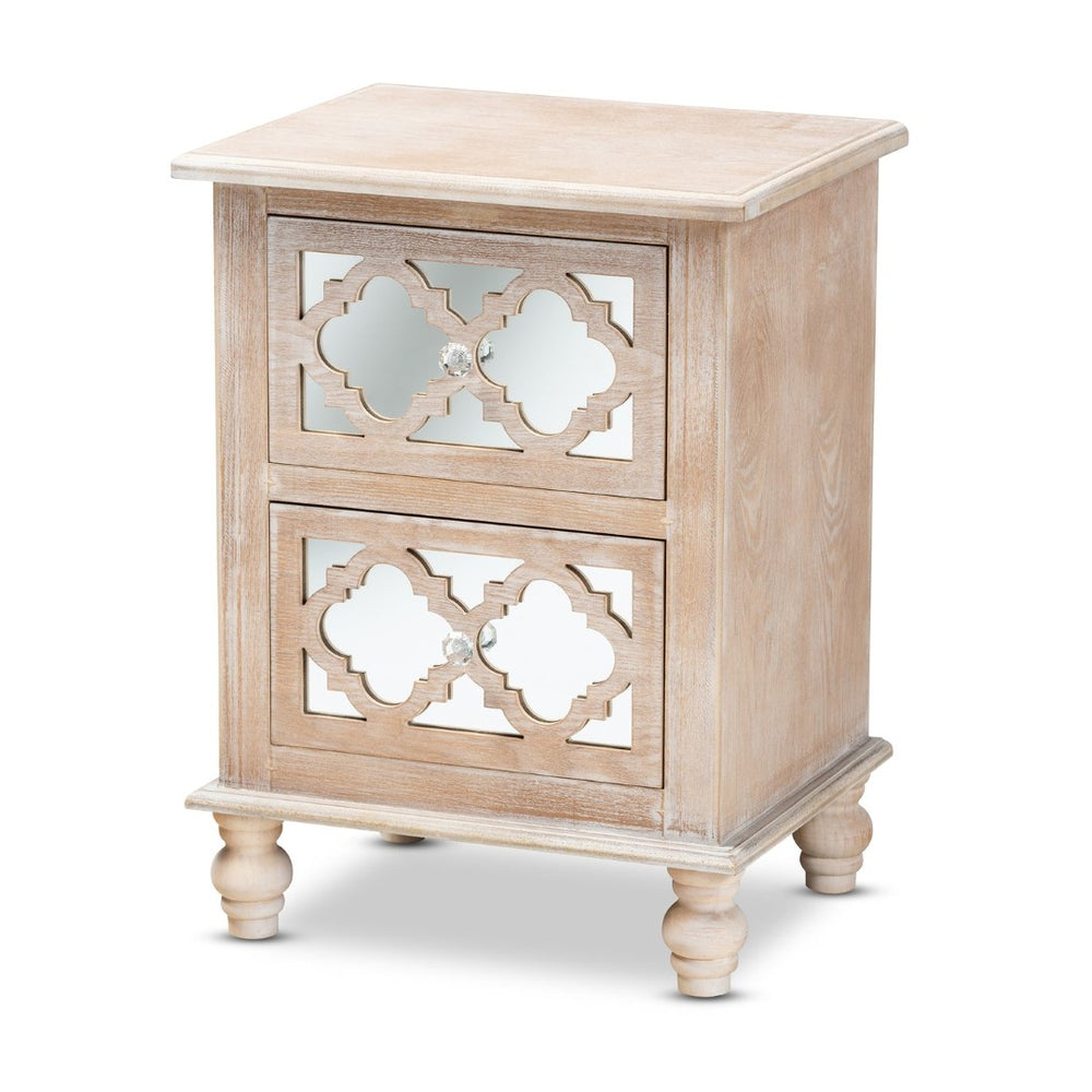 Baxton Studio Baxton Studio Celia Rustic French Country End Table with Quatrefoil Design and Mirrored Accents JY17A039-Natural Brown/Silver-ET
