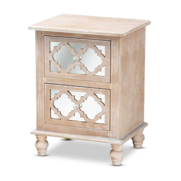 Baxton Studio Baxton Studio Celia Rustic French Country End Table with Quatrefoil Design and Mirrored Accents JY17A039-Natural Brown/Silver-ET