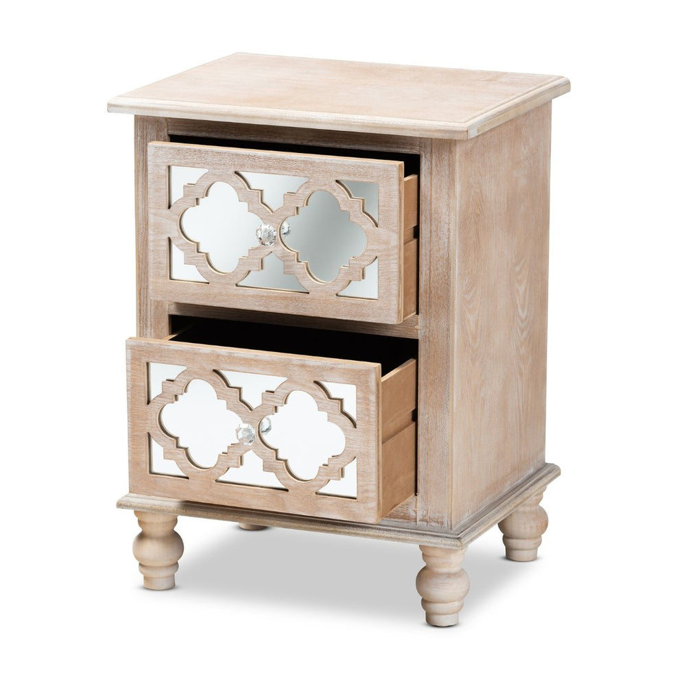 Baxton Studio Baxton Studio Celia Rustic French Country End Table with Quatrefoil Design and Mirrored Accents JY17A039-Natural Brown/Silver-ET
