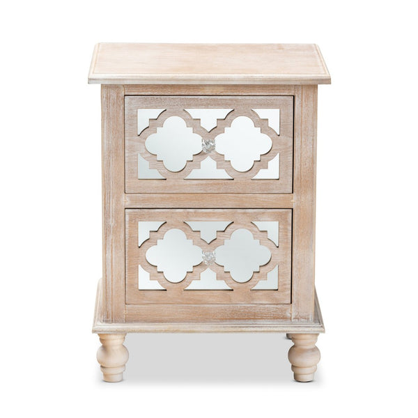 Baxton Studio Baxton Studio Celia Rustic French Country End Table with Quatrefoil Design and Mirrored Accents JY17A039-Natural Brown/Silver-ET