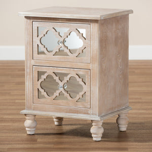 Baxton Studio Baxton Studio Celia Rustic French Country End Table with Quatrefoil Design and Mirrored Accents JY17A039-Natural Brown/Silver-ET