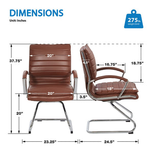 OSP Home Furnishings Guest Faux Leather Office Chair with Chrome Sled Base and Ergonomic Lumbar Support Saddle SPX23595C-U41
