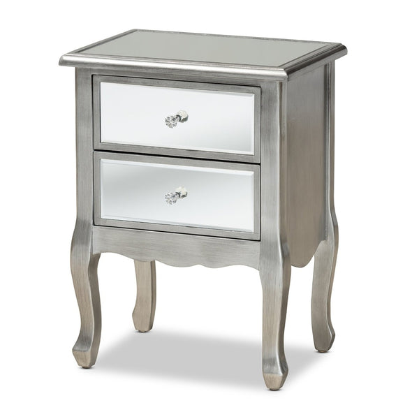 Baxton Studio Baxton Studio Leonie Glamorous Modern Transitional End Table with Mirrored Glass & Silver Finish JY18A035-Silver-ET