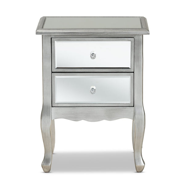 Baxton Studio Baxton Studio Leonie Glamorous Modern Transitional End Table with Mirrored Glass & Silver Finish JY18A035-Silver-ET