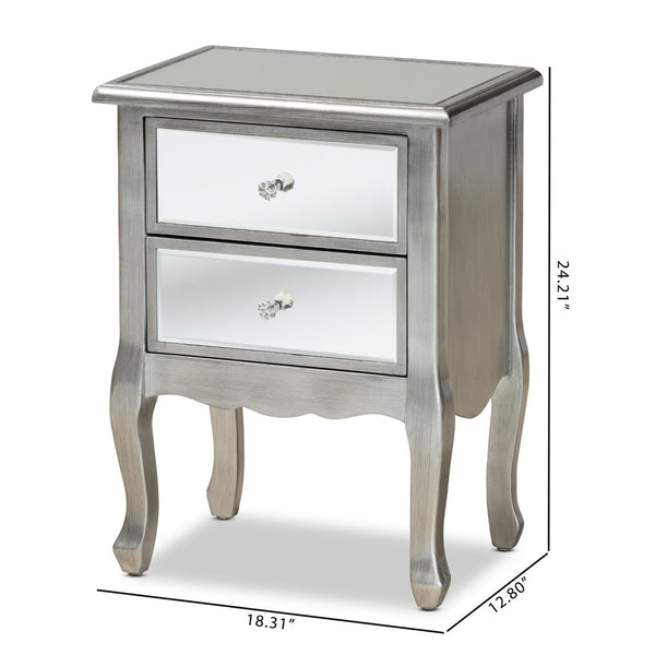 Baxton Studio Baxton Studio Leonie Glamorous Modern Transitional End Table with Mirrored Glass & Silver Finish JY18A035-Silver-ET