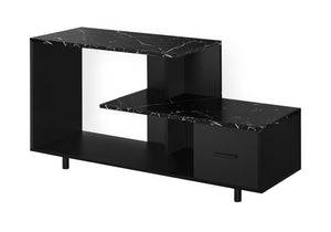 English Elm Tv Stand 48 Inch Console with Faux Marble Top, Art-Deco Media Center, Drawer & Open Shelving for Living Room Black 51 L x 19 W x 7 H B2710P219089