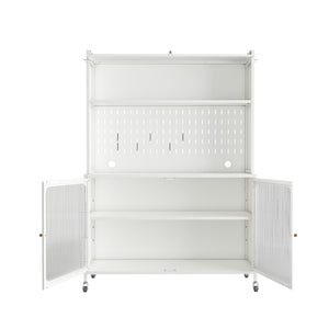 English Elm Kitchen Pantry Cabinet White Glass Doors Adjustable Shelves Side Hooks Rope Holes Slim 45"L Storage for Kitchen Living Dining Room Elegance T2398P272122