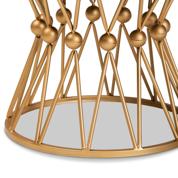 Baxton Studio Baxton Studio Leonie Glam White Faux Fur Ottoman with Gold Metal Base - Modern Accent Seat FJ5A-025-White/Gold-Otto