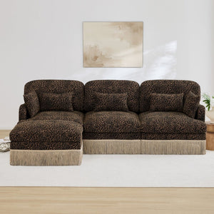 English Elm 100"comfy Chenille Leopard Print Sectional Sofa with Tassel Trim and Movable Ottoman Brown W5656S00014