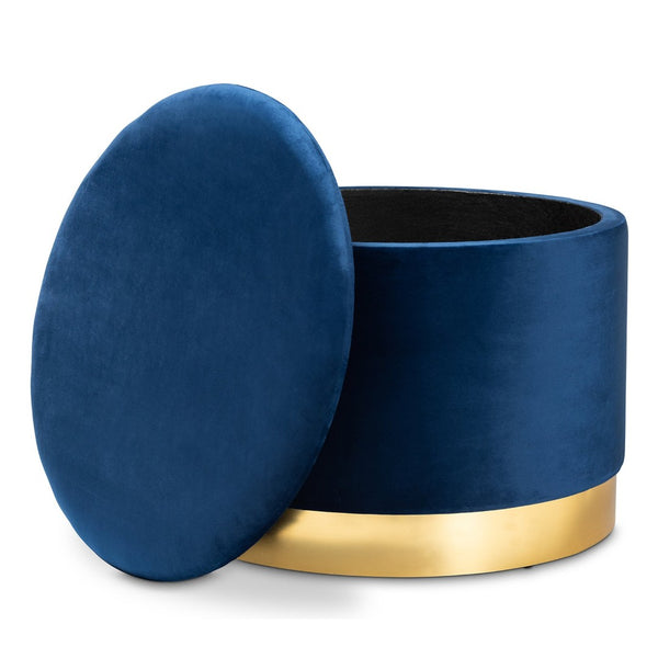 Baxton Studio Baxton Studio Navy Blue Velvet Storage Ottoman with Gold Base - Plush, Stylish & Practical Seating Solution JY19A221-Navy/Gold-Otto
