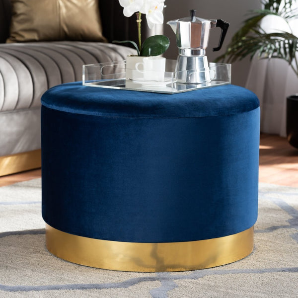 Baxton Studio Baxton Studio Navy Blue Velvet Storage Ottoman with Gold Base - Plush, Stylish & Practical Seating Solution JY19A221-Navy/Gold-Otto