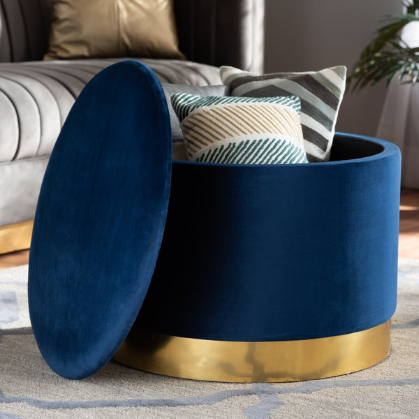 Baxton Studio Baxton Studio Navy Blue Velvet Storage Ottoman with Gold Base - Plush, Stylish & Practical Seating Solution JY19A221-Navy/Gold-Otto