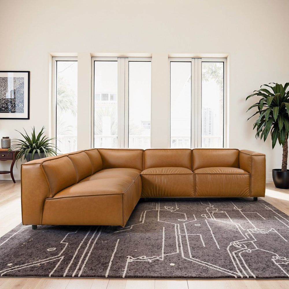 English Elm Brenham Vegan Leather Right Chaise Sectional with Mid Century Metal Legs B183S00203