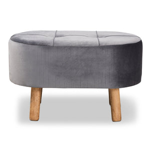 Baxton Studio Baxton Studio Grey Velvet Ottoman - Mid-Century Modern Accent with Button Tufting & Natural Wood Legs JY19A222-Grey/Natural-Otto