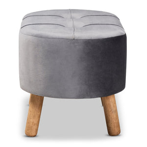 Baxton Studio Baxton Studio Grey Velvet Ottoman - Mid-Century Modern Accent with Button Tufting & Natural Wood Legs JY19A222-Grey/Natural-Otto
