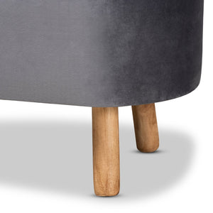 Baxton Studio Baxton Studio Grey Velvet Ottoman - Mid-Century Modern Accent with Button Tufting & Natural Wood Legs JY19A222-Grey/Natural-Otto