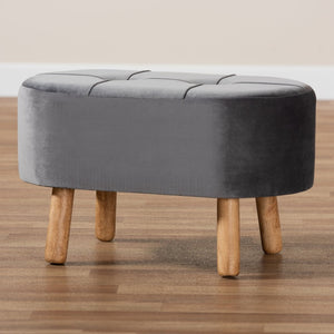 Baxton Studio Baxton Studio Grey Velvet Ottoman - Mid-Century Modern Accent with Button Tufting & Natural Wood Legs JY19A222-Grey/Natural-Otto