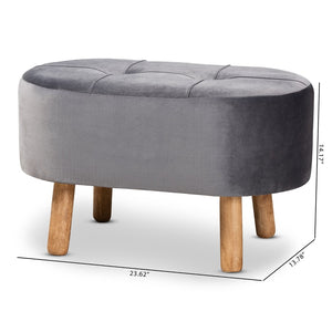 Baxton Studio Baxton Studio Grey Velvet Ottoman - Mid-Century Modern Accent with Button Tufting & Natural Wood Legs JY19A222-Grey/Natural-Otto