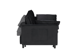 English Elm Modern Velvet Sofa Pull-Out Bed 3-in-1 Convertible Love Seat with Pillows, Spacious 500lb Support Black W3371P315001