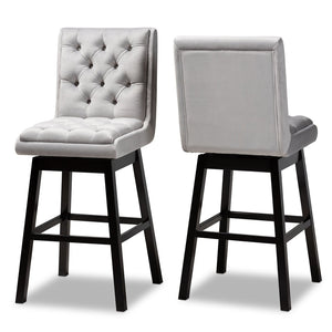 Baxton Studio Baxton Studio Gregory Modern Swivel Bar Stool Set in Light Grey Velvet for Elegant Home Spaces BBT5372-Light Grey Velvet/Wenge-BS