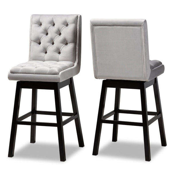 Baxton Studio Baxton Studio Gregory Modern Swivel Bar Stool Set in Light Grey Velvet for Elegant Home Spaces BBT5372-Light Grey Velvet/Wenge-BS