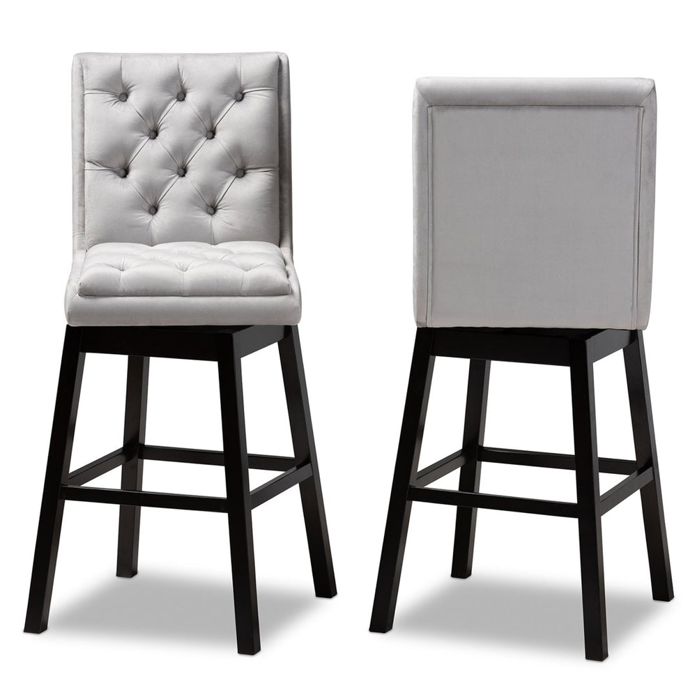 Baxton Studio Baxton Studio Gregory Modern Swivel Bar Stool Set in Light Grey Velvet for Elegant Home Spaces BBT5372-Light Grey Velvet/Wenge-BS