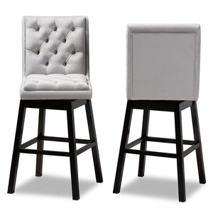 Baxton Studio Baxton Studio Gregory Modern Swivel Bar Stool Set in Light Grey Velvet for Elegant Home Spaces BBT5372-Light Grey Velvet/Wenge-BS