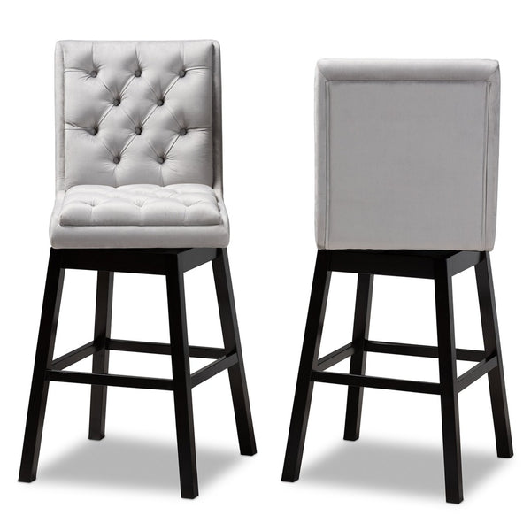 Baxton Studio Baxton Studio Gregory Modern Swivel Bar Stool Set in Light Grey Velvet for Elegant Home Spaces BBT5372-Light Grey Velvet/Wenge-BS