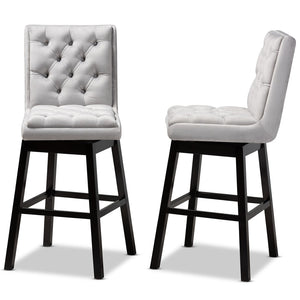 Baxton Studio Baxton Studio Gregory Modern Swivel Bar Stool Set in Light Grey Velvet for Elegant Home Spaces BBT5372-Light Grey Velvet/Wenge-BS