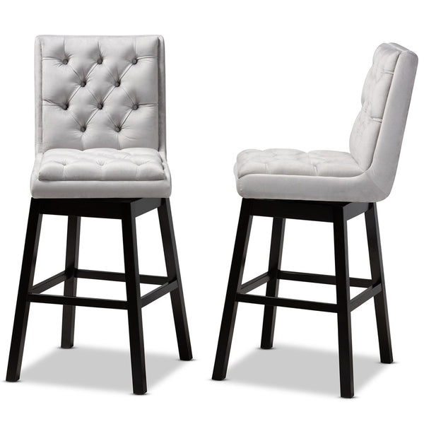 Baxton Studio Baxton Studio Gregory Modern Swivel Bar Stool Set in Light Grey Velvet for Elegant Home Spaces BBT5372-Light Grey Velvet/Wenge-BS