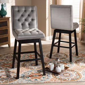 Baxton Studio Baxton Studio Gregory Modern Swivel Bar Stool Set in Light Grey Velvet for Elegant Home Spaces BBT5372-Light Grey Velvet/Wenge-BS