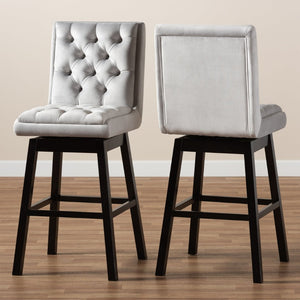 Baxton Studio Baxton Studio Gregory Modern Swivel Bar Stool Set in Light Grey Velvet for Elegant Home Spaces BBT5372-Light Grey Velvet/Wenge-BS