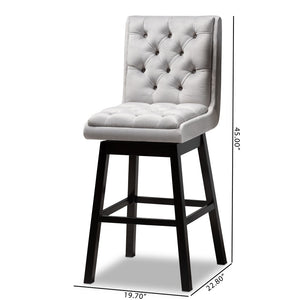 Baxton Studio Baxton Studio Gregory Modern Swivel Bar Stool Set in Light Grey Velvet for Elegant Home Spaces BBT5372-Light Grey Velvet/Wenge-BS