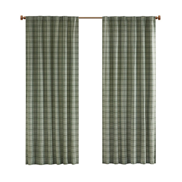 English Elm Plaid Faux Leather Tab Top Curtain Panel with Fleece Lining, Charcoal Plaid Insulated 50x84" Panel B035P148389