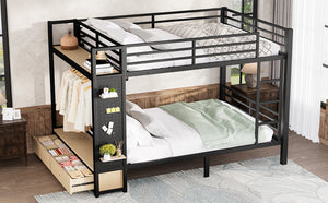 English Elm Queen Over Queen Metal Bunk Bed With Storage Shelves & Drawers - Stylish Space-Saving Solution For Teens W1580S00235-GIGA