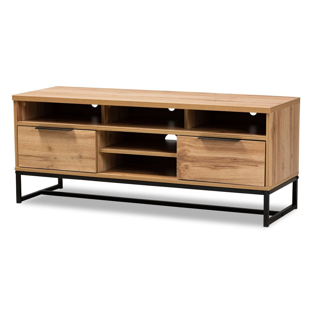 Baxton Studio Baxton Studio Reid Modern Industrial 2-Drawer TV Stand with Oak Finish & Black Metal Design Details TV8007-Oak/Black-TV
