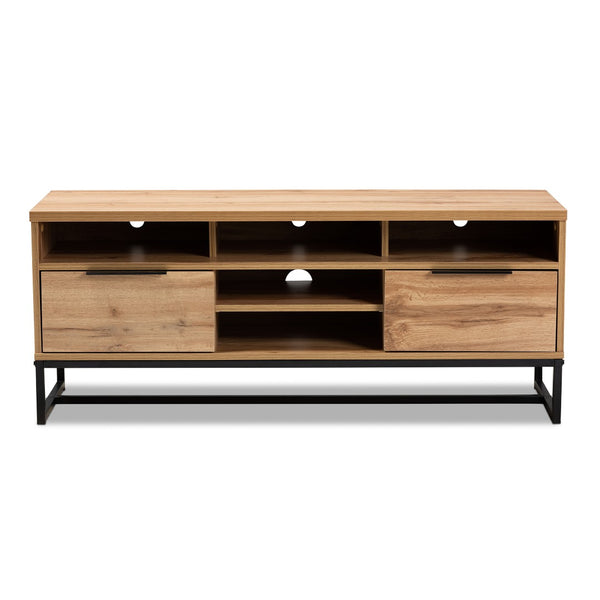 Baxton Studio Baxton Studio Reid Modern Industrial 2-Drawer TV Stand with Oak Finish & Black Metal Design Details TV8007-Oak/Black-TV