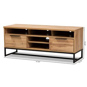 Baxton Studio Baxton Studio Reid Modern Industrial 2-Drawer TV Stand with Oak Finish & Black Metal Design Details TV8007-Oak/Black-TV