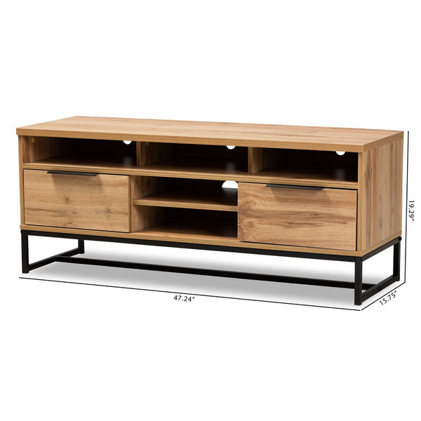 Baxton Studio Baxton Studio Reid Modern Industrial 2-Drawer TV Stand with Oak Finish & Black Metal Design Details TV8007-Oak/Black-TV