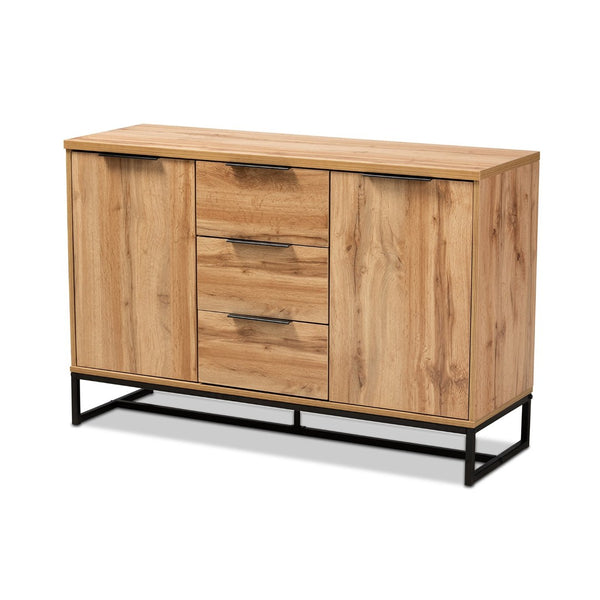 Baxton Studio Baxton Studio Reid Contemporary Industrial Sideboard Buffet - Oak Finish & Black Metal Storage Solution MPC8007-Oak/Black-Sideboard