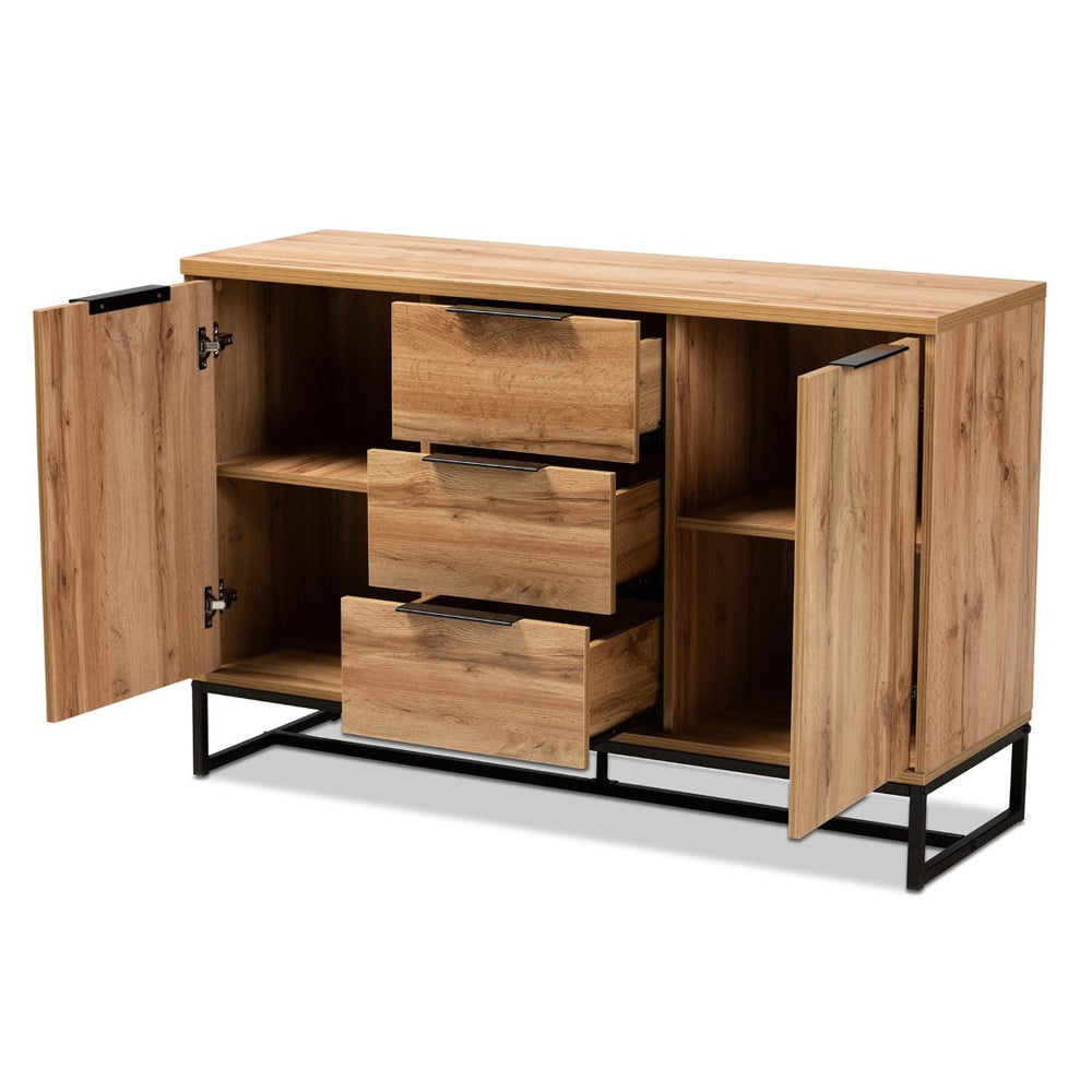 Baxton Studio Baxton Studio Reid Contemporary Industrial Sideboard Buffet - Oak Finish & Black Metal Storage Solution MPC8007-Oak/Black-Sideboard