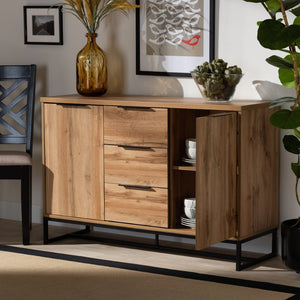Baxton Studio Baxton Studio Reid Contemporary Industrial Sideboard Buffet - Oak Finish & Black Metal Storage Solution MPC8007-Oak/Black-Sideboard