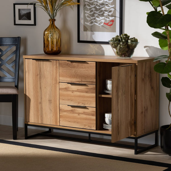 Baxton Studio Baxton Studio Reid Contemporary Industrial Sideboard Buffet - Oak Finish & Black Metal Storage Solution MPC8007-Oak/Black-Sideboard