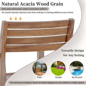 English Elm U_style Solid Acacia Wood Round Outdoor Dining Set Seats Four with Slatted Design Light Gray,Natural & Light Brown WY000475AAD