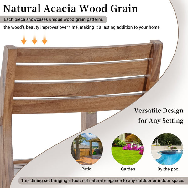 English Elm U_style Solid Acacia Wood Round Outdoor Dining Set Seats Four with Slatted Design Light Gray,Natural & Light Brown WY000475AAD
